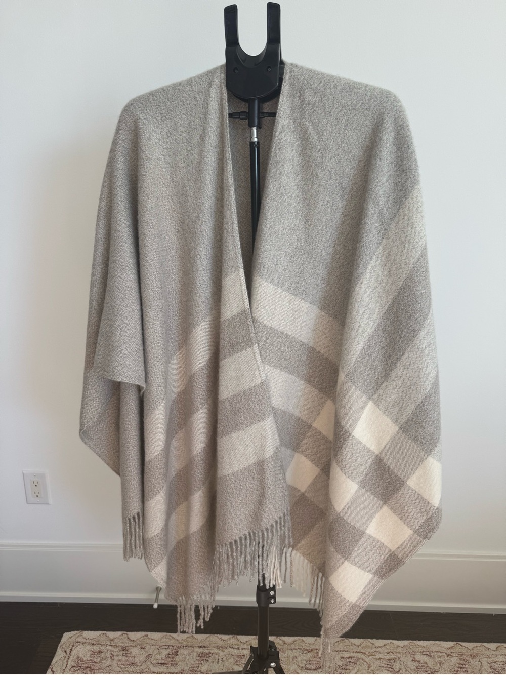 Eileen Fisher Neutral Plaid Wool-Blend Cape